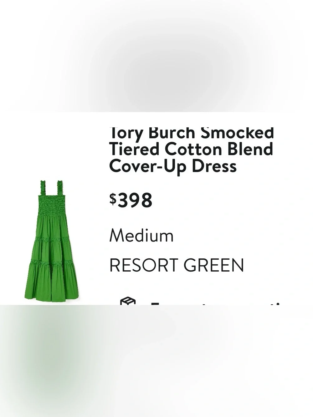 Tory Burch Smocked Tiered Cotton Blend Resort Green Cover-Up Dress M